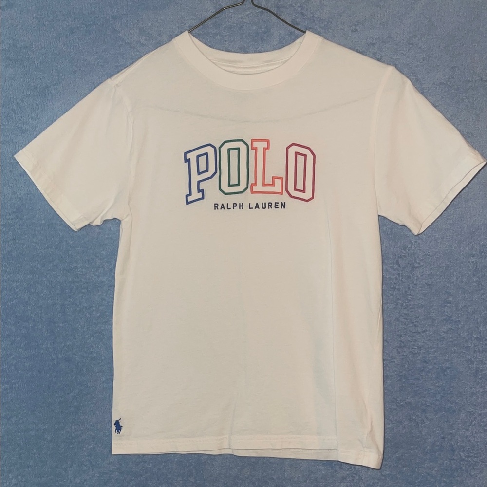 Ralph Lauren White Tee with Multicolor Logo